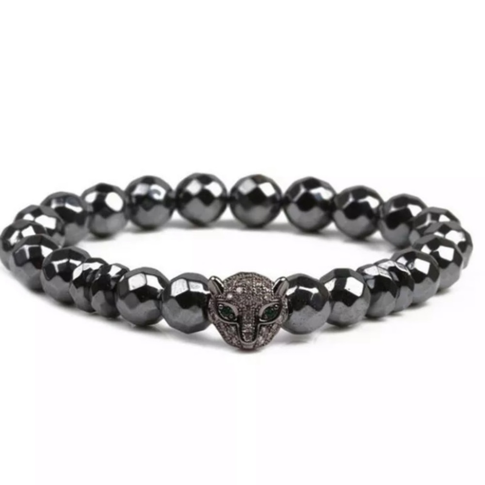 HEMATITE Beads Bracelet Green Eyed Cougar - Picture 2 of 13